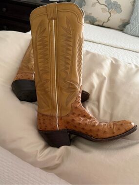 ML Leddy Tan Ostrich Leather Cowboy Boots